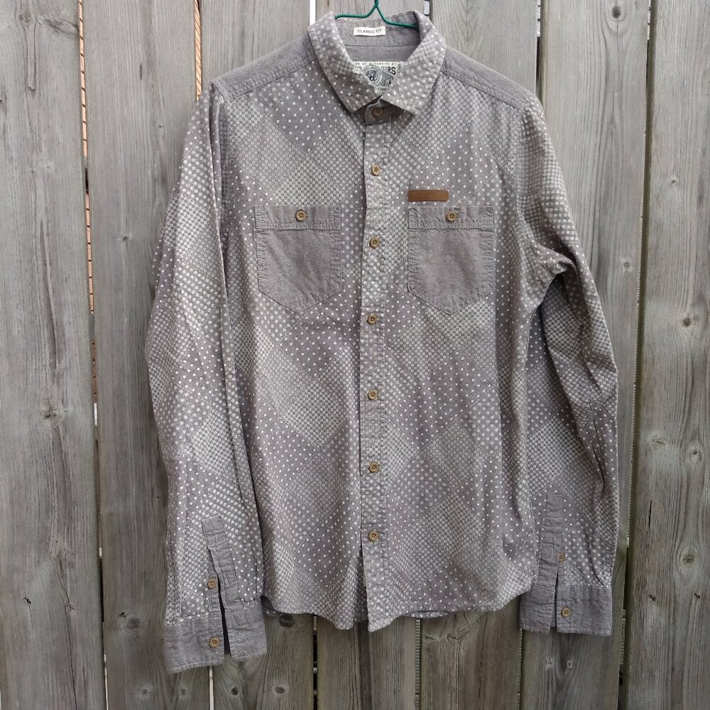 Gray Calico Print Button Shirt Tokyo Tigers Brand Size Medium